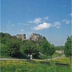 devin castle blue sky yellow flower